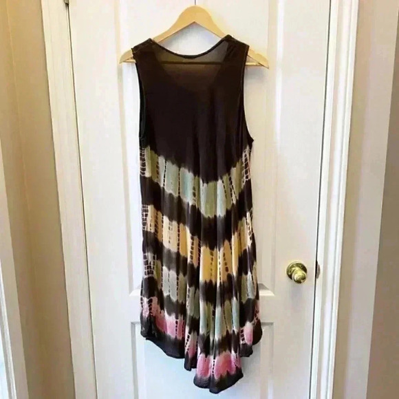 Summer Dress A-Line  Midi Length Tunic Umbrella Sundress Brown Pink Green Medium - Picture 6 of 16